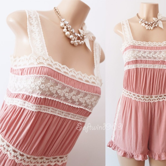 Last☝️ Pink Lace Vtg Open Back Sweet CUTE Romper - Picture 2 of 8